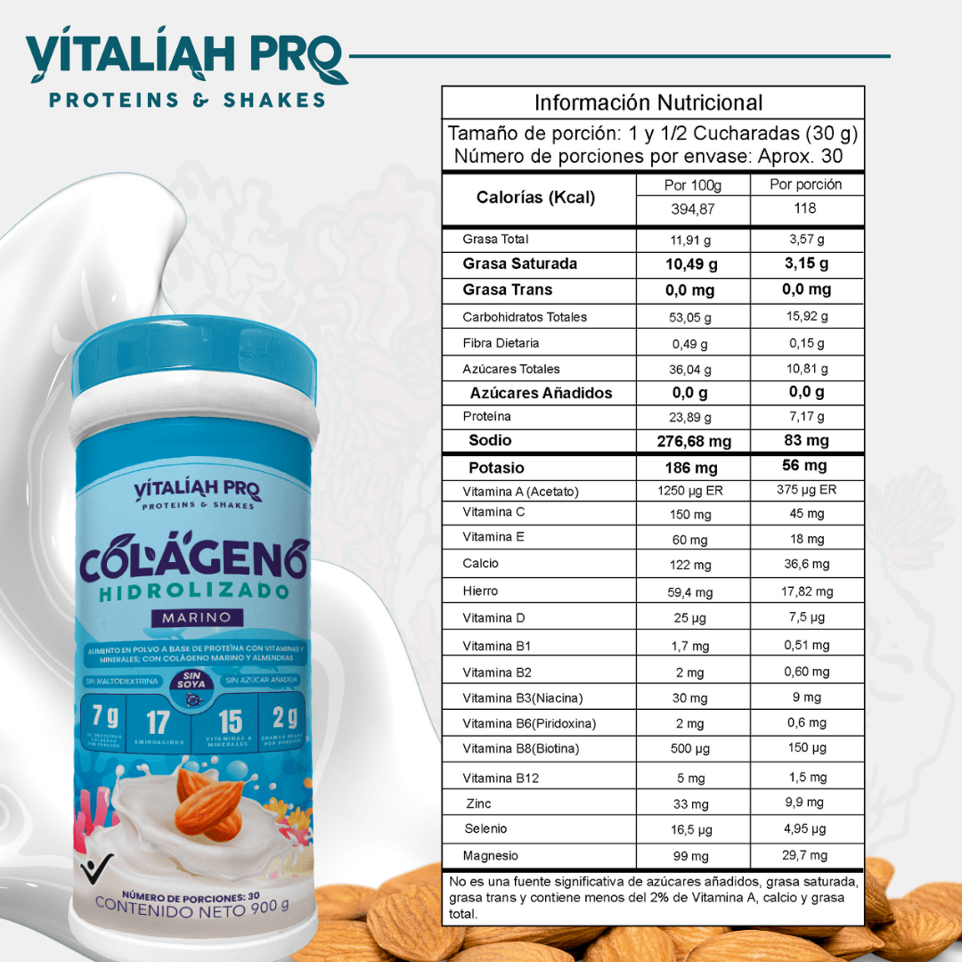 Vitaliah Pro - Colágeno Marino con leche de Almendras 900 G