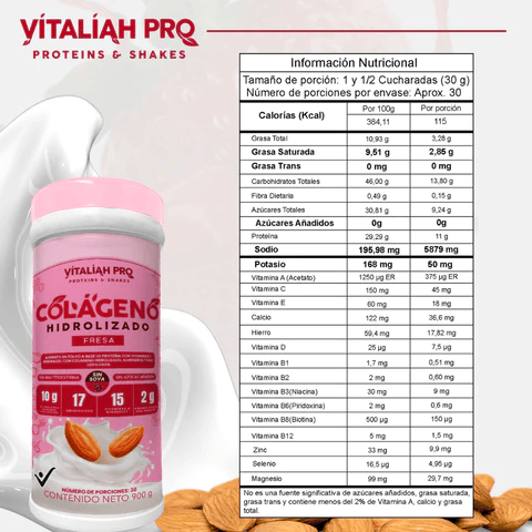 Vitaliah Pro - Colágeno de fresa con leche de Almendras 900g