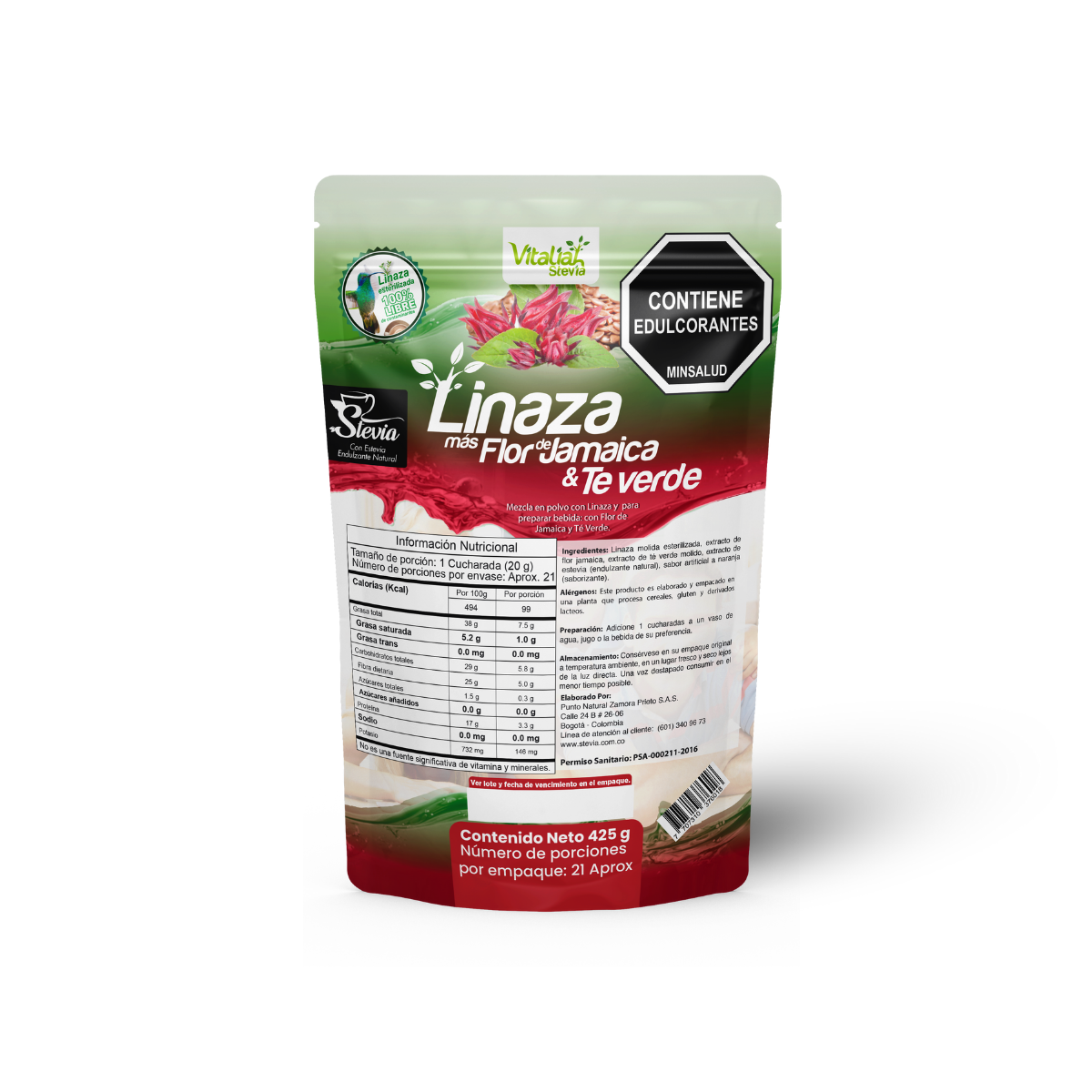 Fibra Linaza Flor Jamaica Y Té Verde Doypack 425 g